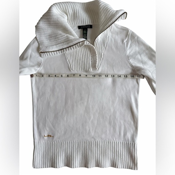 Lauren Ralph Lauren White Nautical Sweater W’s Small Gold Zip Rib Knit LRL Logo - Picture 8 of 9
